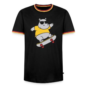 Cooles Nilpferd Skater Skateboard Vektor - Männer Kontrast-T-Shirt - Schwarz/Dreifarbig - Vorne - AI Model Male 178 light (178cm) & AI Model Male 185 light (185cm)