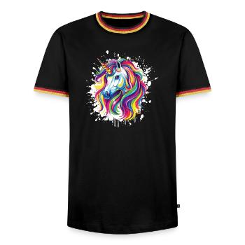 Einhorn Portrait Unicorn - Men's Ringer Shirt - black/tricolour - Front - AI Model Male 178 light (178cm) & AI Model Male 185 light (185cm)