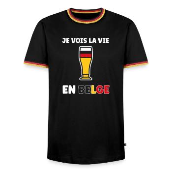 La Vie Belge Verre Bière Stylisé - T-shirt contrasté Homme - noir/tricolore - Devant - AI Model Male 178 light (178cm) & AI Model Male 185 light (185cm)
