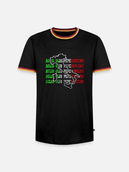 Lustiges Knoblauchöl Chili-Pfeffer-Souvenirs Italien - Männer Kontrast-T-Shirt - Schwarz/Dreifarbig