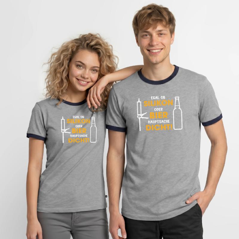 Silikon oder Bier – Hauptsache dicht Männer Kontrast-T-Shirt