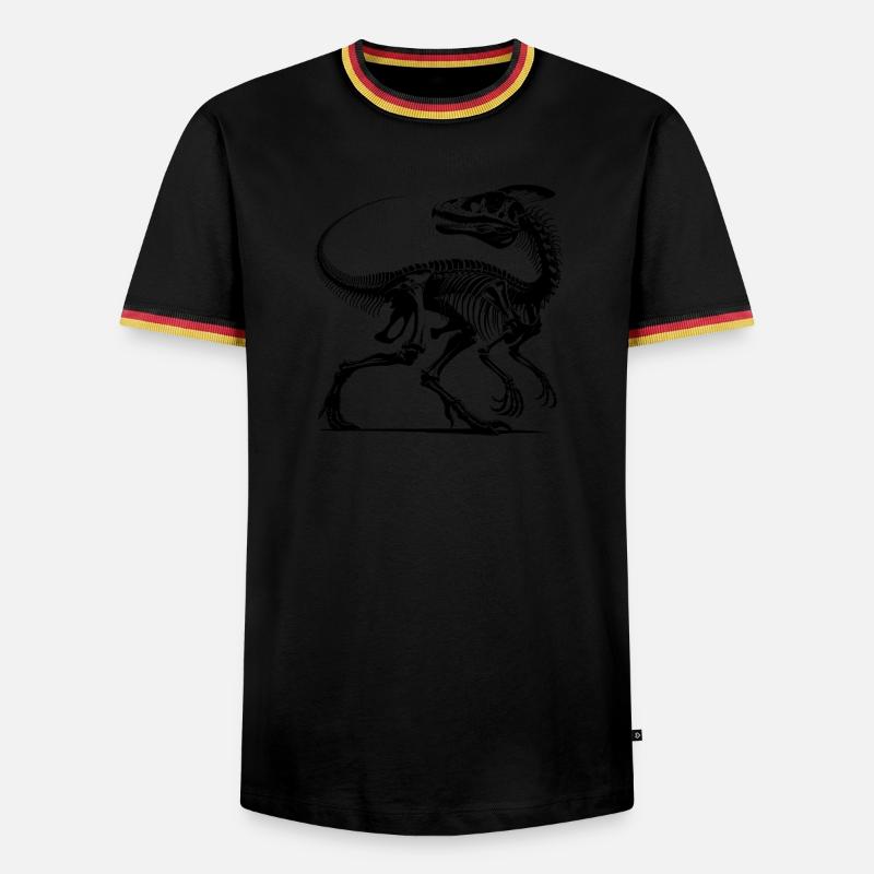 Dinosaur Raptor with Backbone Bones - Men's Ringer Shirt - black/tricolour