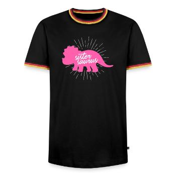 Sistersaurus Drôle de Sœur Dinosaure Tricératops - T-shirt contrasté Homme - noir/tricolore - Devant - AI Model Male 178 light (178cm) & AI Model Male 185 light (185cm)