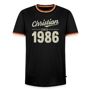 Christian style since 1986 - Men's Ringer Shirt - black/tricolour - Front - AI Model Male 178 light (178cm) & AI Model Male 185 light (185cm)