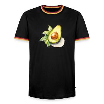 Watercolor Avocado Illustration - Men's Ringer Shirt - black/tricolour - Front - AI Model Male 178 light (178cm) & AI Model Male 185 light (185cm)