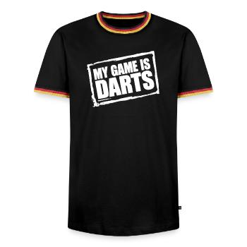 Sweat à capuche et t-shirt amusants de fléchettes pour les vrais fans de fléchettes - T-shirt contrasté Homme - noir/tricolore - Devant - AI Model Male 178 light (178cm) & AI Model Male 185 light (185cm)