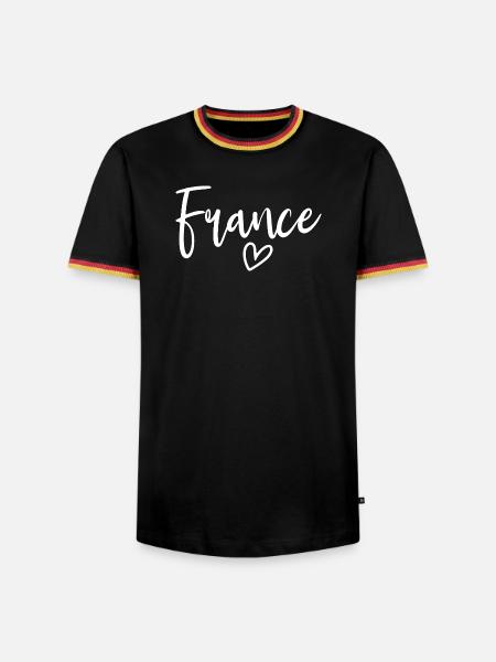 Frankreich Herz Frauenliebe Frankreich - Männer Kontrast-T-Shirt - Schwarz/Dreifarbig