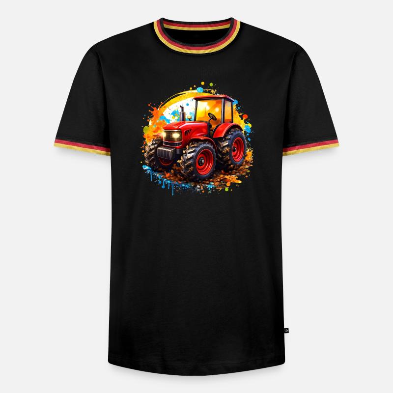 Red tractor with paint splashes - Men's Ringer Shirt - black/tricolour