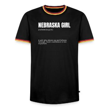 Nebraska Girl Courageous Determination - Men's Ringer Shirt - black/tricolour - Front - AI Model Male 178 light (178cm) & AI Model Male 185 light (185cm)