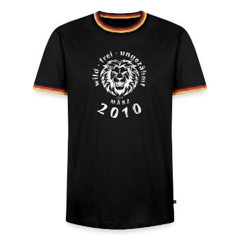 16. Geburtstag Wild, free & untamed since 03/2010 - Men's Ringer Shirt - black/tricolour - Front - AI Model Male 178 light (178cm) & AI Model Male 185 light (185cm)