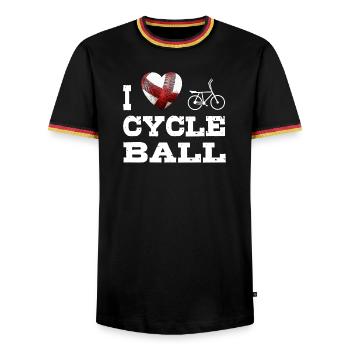 Radball, Cycleball, Hallenradsport - Männer Kontrast-T-Shirt - Schwarz/Dreifarbig - Vorne - AI Model Male 178 light (178cm) & AI Model Male 185 light (185cm)