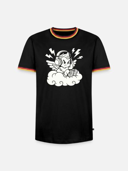 Musik Engel – Cherub mit Kopfhörern - Männer Kontrast-T-Shirt - Schwarz/Dreifarbig