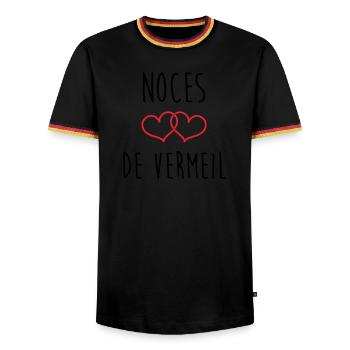 Vermeil-Hochzeit 45 Jahre Ehe - Männer Kontrast-T-Shirt - Schwarz/Dreifarbig - Vorne - AI Model Male 178 light (178cm) & AI Model Male 185 light (185cm)