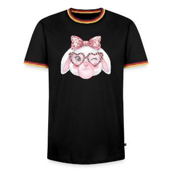 Leopard Glasses Easter Bunny with Pink Bow - Men's Ringer Shirt - black/tricolour - Front - AI Model Male 178 light (178cm) & AI Model Male 185 light (185cm)