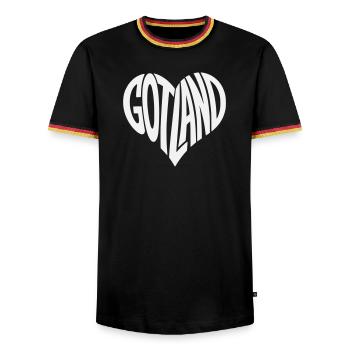 Gotland Heart Lettering - Men's Ringer Shirt - black/tricolour - Front - AI Model Male 178 light (178cm) & AI Model Male 185 light (185cm)