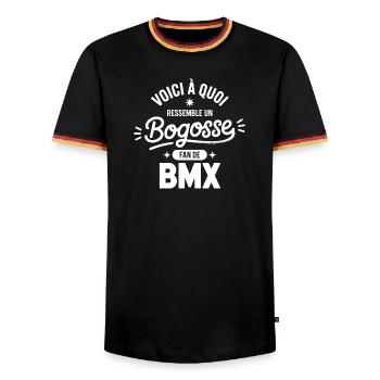 BMX Bogosse sports fan bmx cycling bike - Men's Ringer Shirt - black/tricolour - Front - AI Model Male 178 light (178cm) & AI Model Male 185 light (185cm)