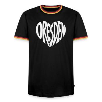 Dresden Heart Lettering - Men's Ringer Shirt - black/tricolour - Front - AI Model Male 178 light (178cm) & AI Model Male 185 light (185cm)