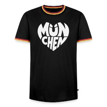 Munich Heart Logo Typography - Men's Ringer Shirt - black/tricolour - Front - AI Model Male 178 light (178cm) & AI Model Male 185 light (185cm)