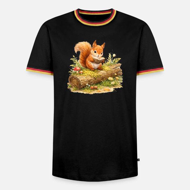 Squirrel Reading Book Illustration - Men's Ringer Shirt - black/tricolour