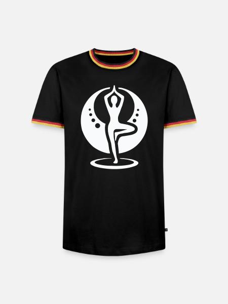 Yoga Silhouette im Mondkreis - Männer Kontrast-T-Shirt - Schwarz/Dreifarbig