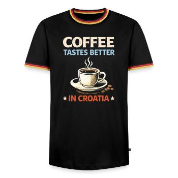 Le café a meilleur goût en Croatie - T-shirt contrasté Homme - noir/tricolore - Devant - AI Model Male 178 light (178cm) & AI Model Male 185 light (185cm)