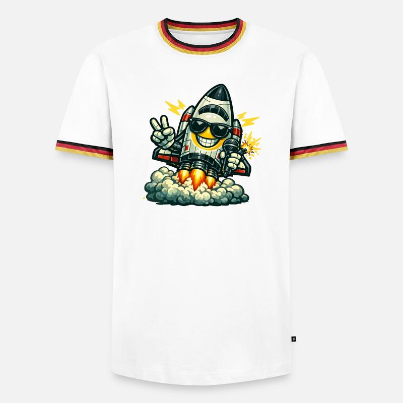 Space Rocket Duck with Microphone - Men's Ringer Shirt - white/tricolour