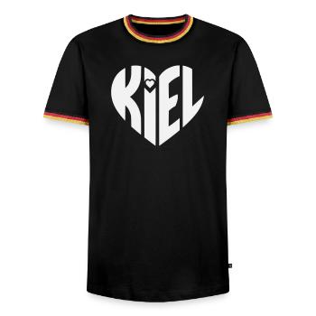 Kiel Herz Typografie - Männer Kontrast-T-Shirt - Schwarz/Dreifarbig - Vorne - AI Model Male 178 light (178cm) & AI Model Male 185 light (185cm)