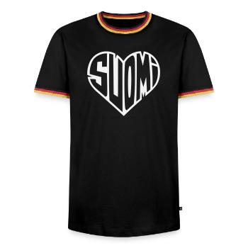 Suomi Heart Lettering - Men's Ringer Shirt - black/tricolour - Front - AI Model Male 178 light (178cm) & AI Model Male 185 light (185cm)
