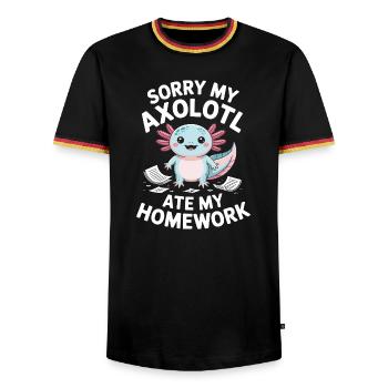 Axolotl a mangé mes devoirs - T-shirt contrasté Homme - noir/tricolore - Devant - AI Model Male 178 light (178cm) & AI Model Male 185 light (185cm)