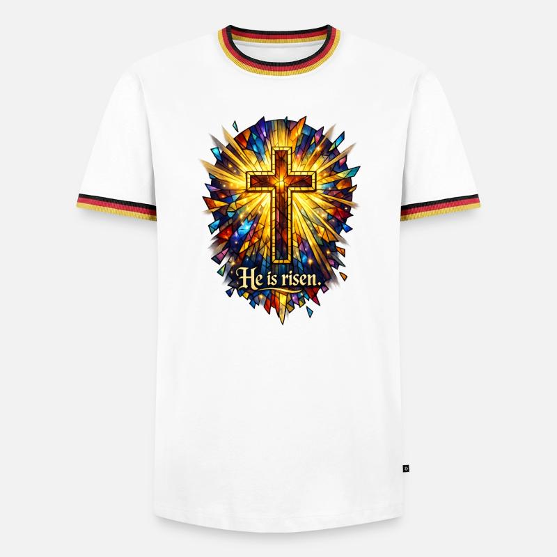 He is risen - Männer Kontrast-T-Shirt - Weiß/Dreifarbig