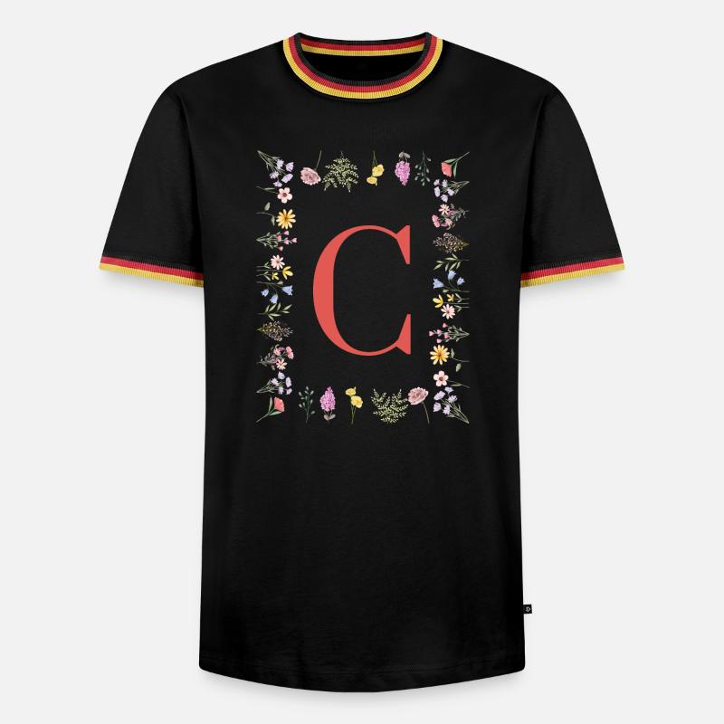 Floral initials "C", letters monogram - Men's Ringer Shirt - black/tricolour