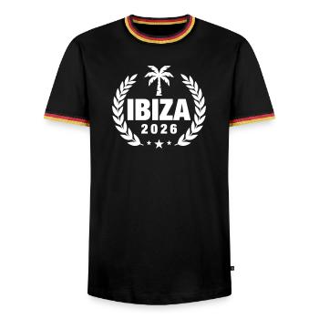 Ibiza 2026 Palme - Männer Kontrast-T-Shirt - Schwarz/Dreifarbig - Vorne - AI Model Male 178 light (178cm) & AI Model Male 185 light (185cm)
