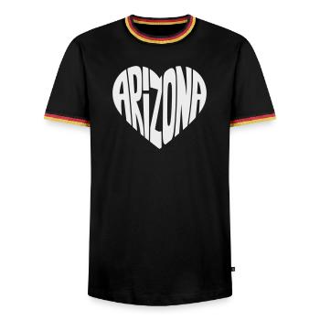 Arizona Heart Typo - Men's Ringer Shirt - black/tricolour - Front - AI Model Male 178 light (178cm) & AI Model Male 185 light (185cm)