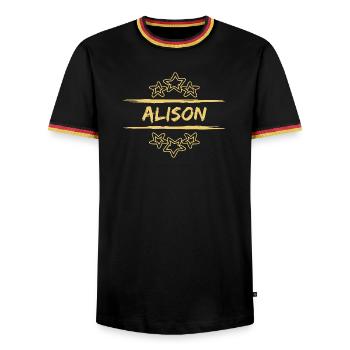 Birth name Alison - Men's Ringer Shirt - black/tricolour - Front - AI Model Male 178 light (178cm) & AI Model Male 185 light (185cm)
