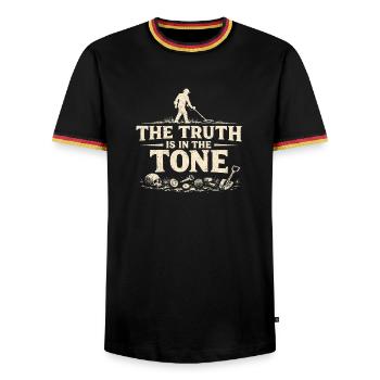 The truth is in the tone | Probe Detector - Men's Ringer Shirt - black/tricolour - Front - AI Model Male 178 light (178cm) & AI Model Male 185 light (185cm)