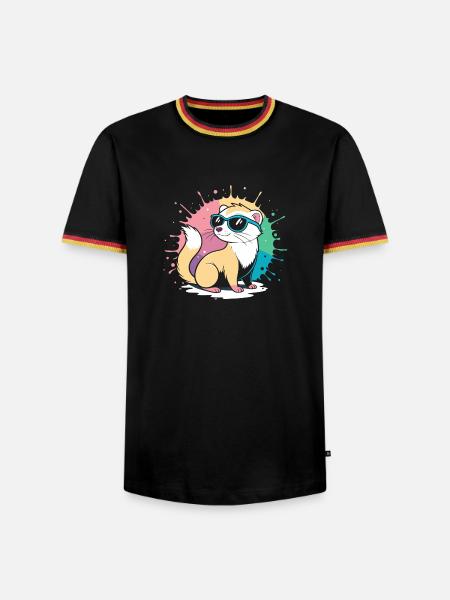 Cooler Cartoon-Frettchen mit blauer Brille - Männer Kontrast-T-Shirt - Schwarz/Dreifarbig