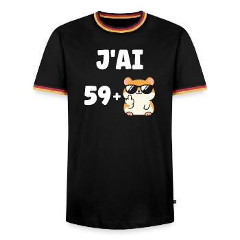 60 years - Men's Ringer Shirt - black/tricolour - Front - AI Model Male 178 light (178cm) & AI Model Male 185 light (185cm)