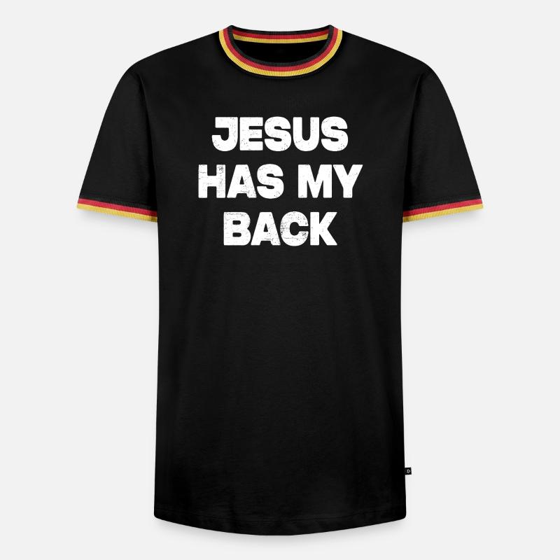 Jesus Has My Back - Männer Kontrast-T-Shirt - Schwarz/Dreifarbig