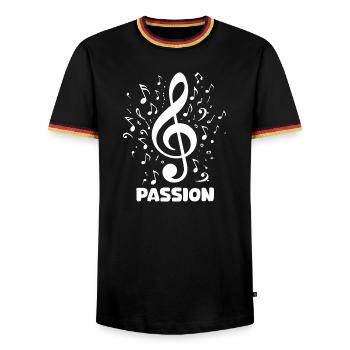 PASSION clef music design - Men's Ringer Shirt - black/tricolour - Front - AI Model Male 178 light (178cm) & AI Model Male 185 light (185cm)