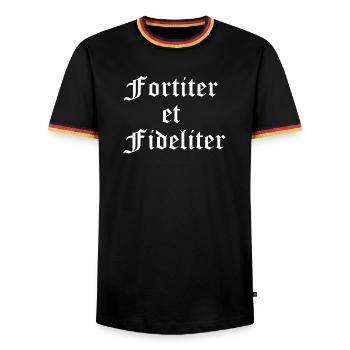 Fortiter et Fideliter Gothic - Men's Ringer Shirt - black/tricolour - Front - AI Model Male 178 light (178cm) & AI Model Male 185 light (185cm)