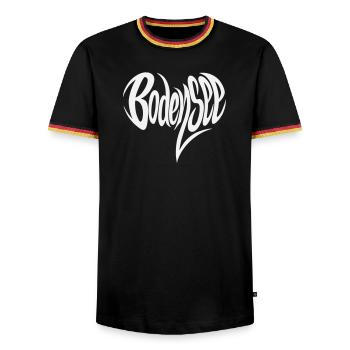 Lake Constance Flowing Lettering - Men's Ringer Shirt - black/tricolour - Front - AI Model Male 178 light (178cm) & AI Model Male 185 light (185cm)