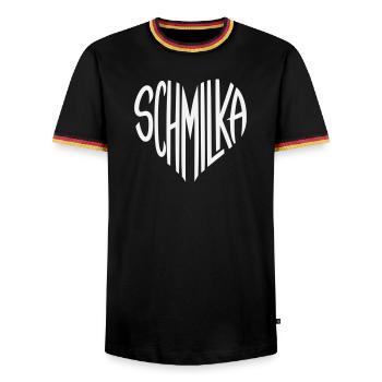 Schmilka Herzschrift Logo - Männer Kontrast-T-Shirt - Schwarz/Dreifarbig - Vorne - AI Model Male 178 light (178cm) & AI Model Male 185 light (185cm)