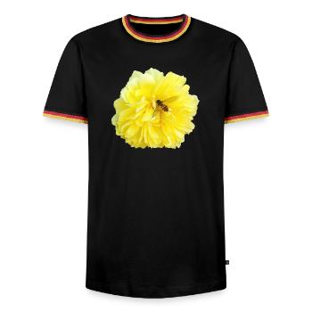 Yellow_Rose_-_Bee_Nature_Photography - Männer Kontrast-T-Shirt - Schwarz/Dreifarbig - Vorne - AI Model Male 178 light (178cm) & AI Model Male 185 light (185cm)