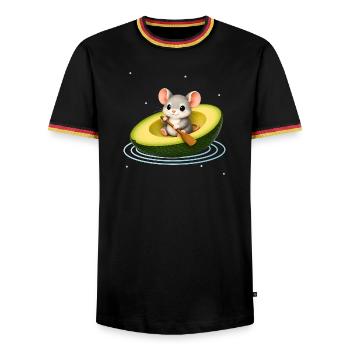 Cute Mouse in Avocado Kawaii Animal Motif - Men's Ringer Shirt - black/tricolour - Front - AI Model Male 178 light (178cm) & AI Model Male 185 light (185cm)
