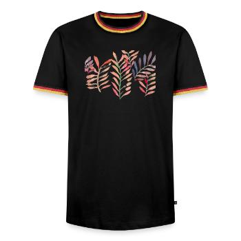 Watercolor leaves, red - Men's Ringer Shirt - black/tricolour - Front - AI Model Male 178 light (178cm) & AI Model Male 185 light (185cm)