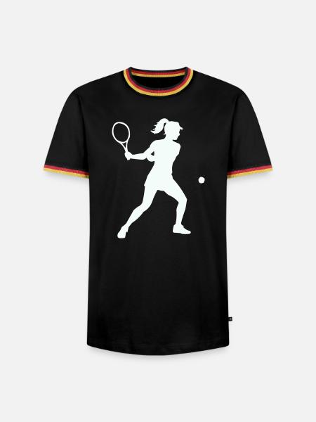 Tennis silhouette im Schwung - Männer Kontrast-T-Shirt - Schwarz/Dreifarbig
