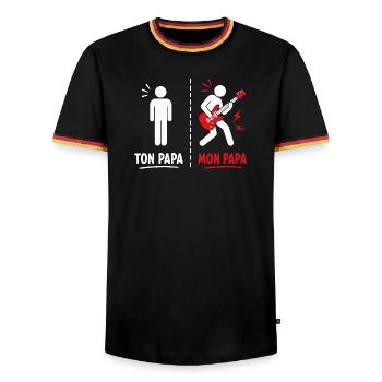 Ton Papa vs Mon Papa: Attitude Guitare - T-shirt contrasté Homme - noir/tricolore - Devant - AI Model Male 178 light (178cm) & AI Model Male 185 light (185cm)