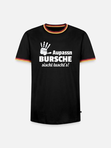 Aupassn Bursche, sischt tuschts! - Männer Kontrast-T-Shirt - Schwarz/Dreifarbig