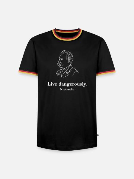 Live Dangerously Nietzsche Portrait - Men's Ringer Shirt - black/tricolour