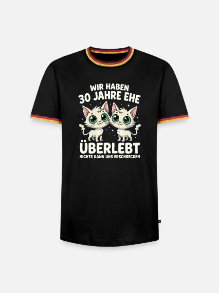 Katzen Duo: 30 Jahre Ehe - Männer Kontrast-T-Shirt - Schwarz/Dreifarbig